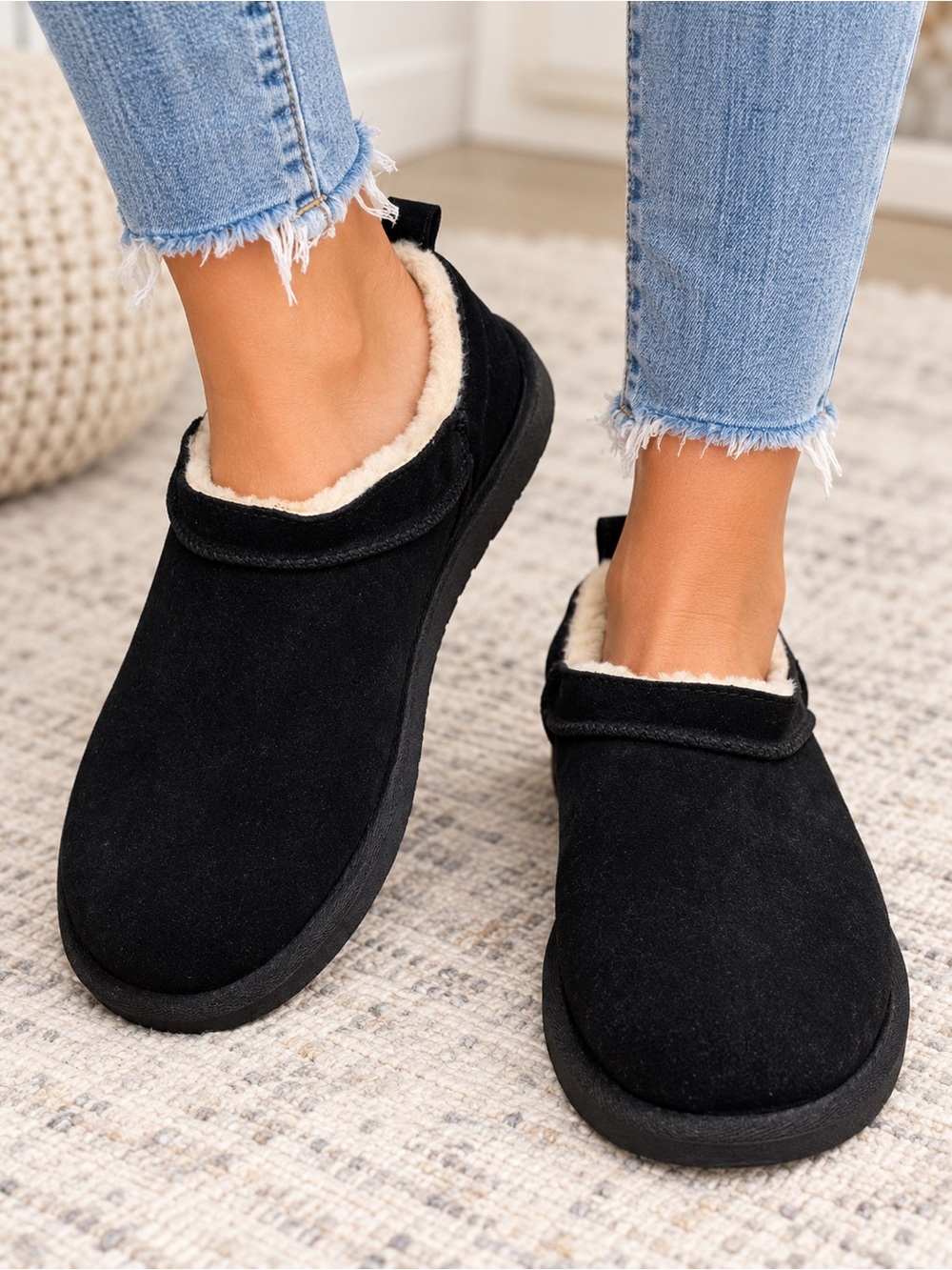 UGG Black Suede Slip-On Classic Micro